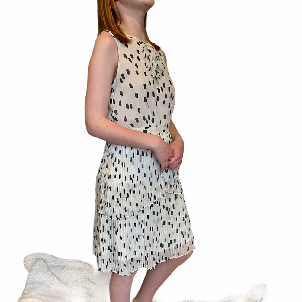 Black and White Dotted Dress with Front Collar